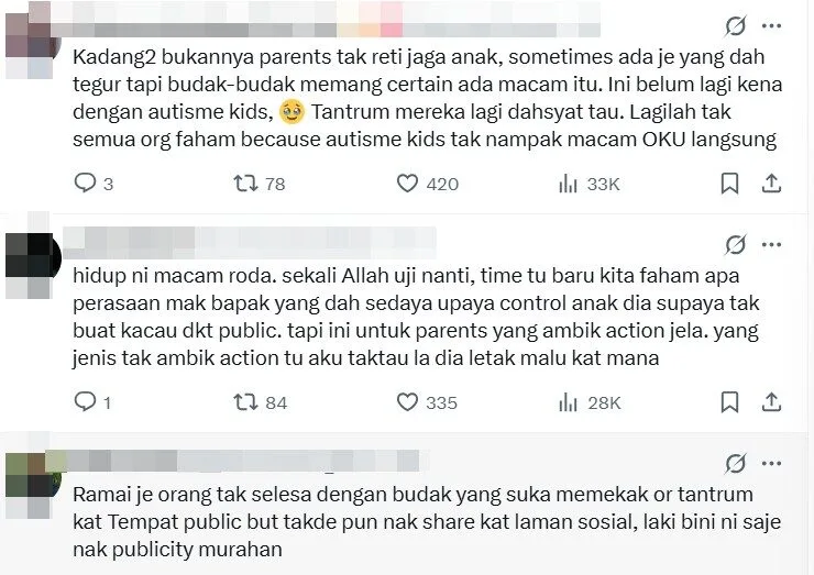 pasangan suami isteri dikecam buat reaksi tak senang ketika budak tantrum